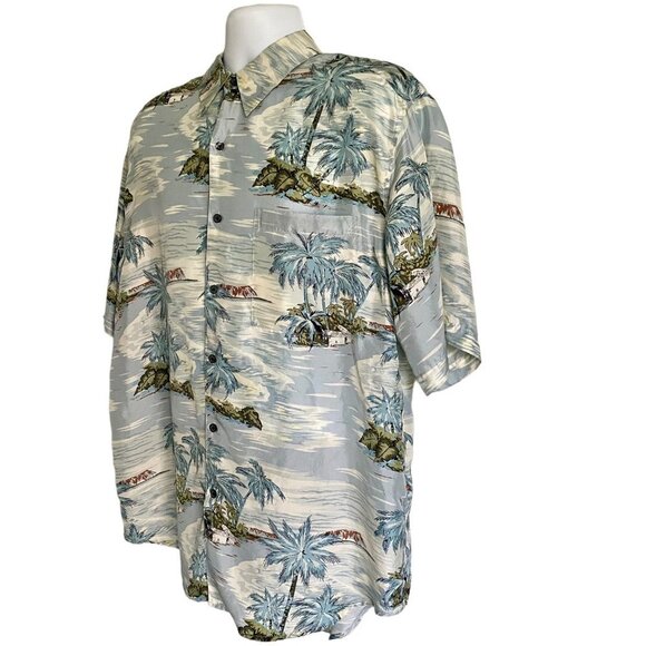 Roundtree & Yorke Short Sleeve Tropical Beach Button Down Silk Shirt Men's Large - Picture 4 of 9